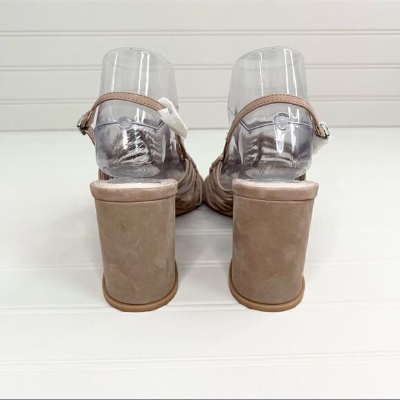 Nwot Vince Camuto Chamta Tan Suede Leather Lattice Block Heels 9 - Picture 2 of 9